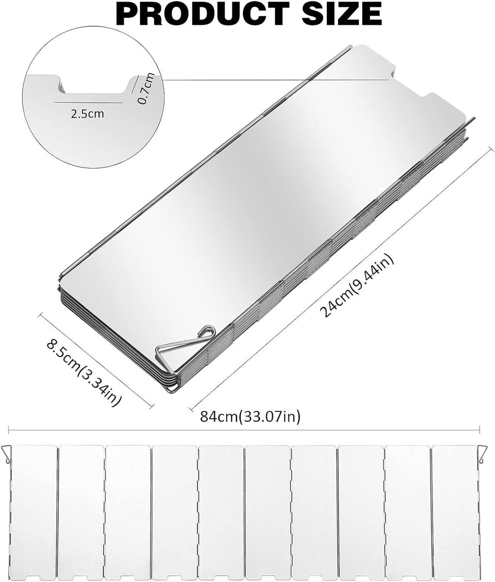 Windbreak for Camping Stove - Pack of 10 - Foldable Aluminum Windbreak - Foldable Windbreak for Gas Stove, Plate, Grill, Picnic, Camping Equipment - Aluminum Windbreak with Storage Bag