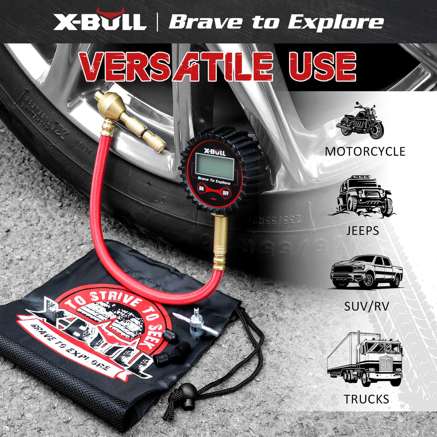 X-BULL Digital tire pressure gauge 250PSI Tyre Air Pressure Car Motorcycle LED