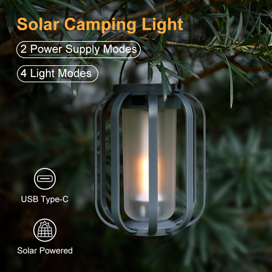 Solar Flame Camping Lantern - Outdoor Decorative Hanging Light with Tripod