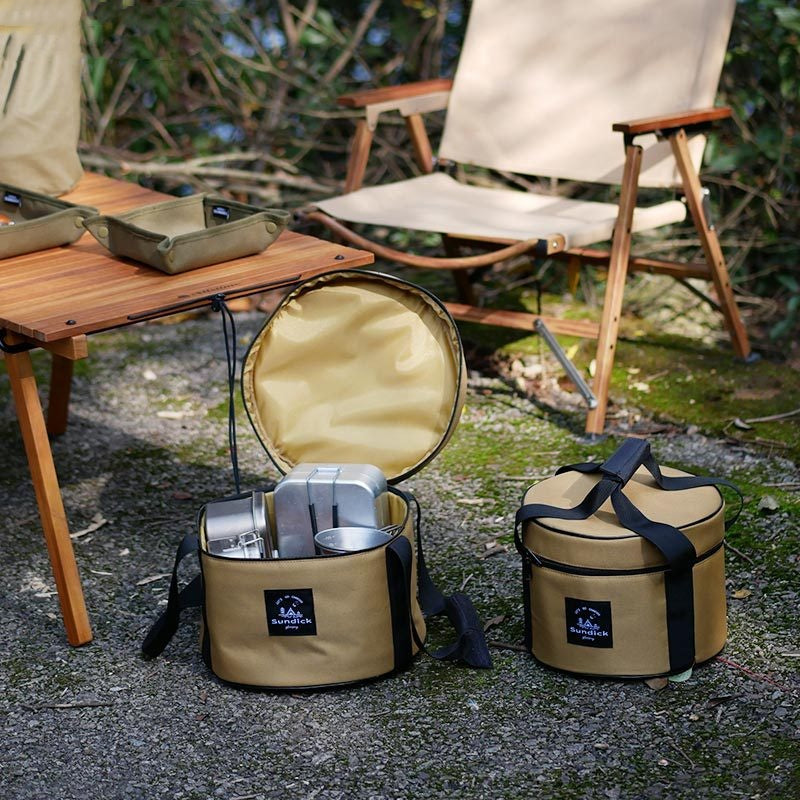 Portable Outdoor Kitchen Utensil Organizer,Waterproof Camping Cookware Storage Bag, Khaki-Size M