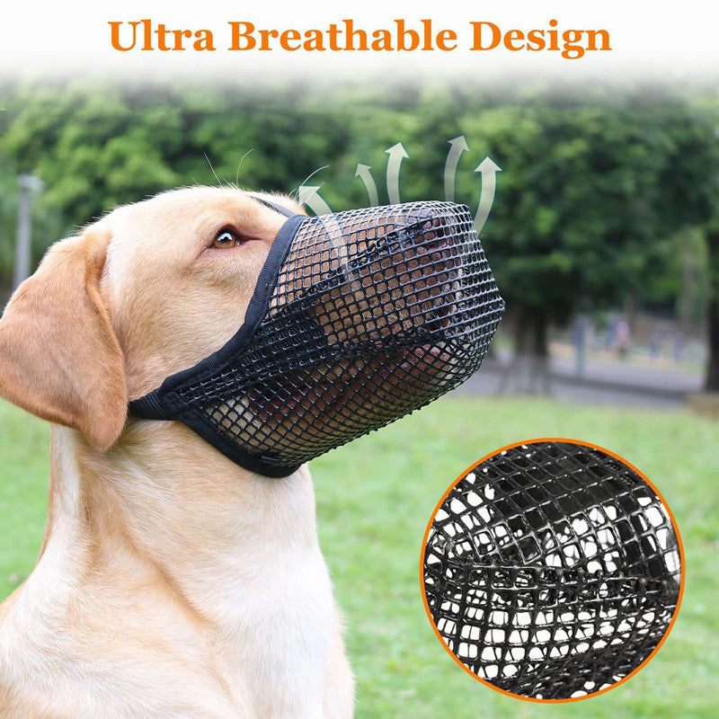 2 Pcs Size L Black Breathable Mesh Dog Muzzle - Anti-Barking, Biting & Chewing - Adjustable & Comfortable Nylon Muzzle for Dogs