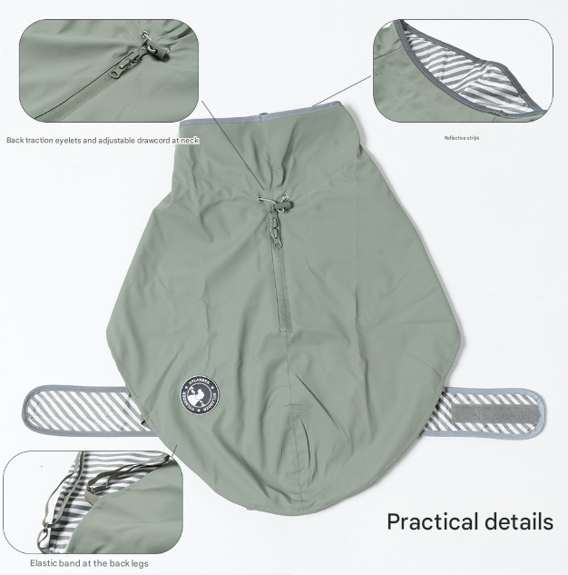 40# Grey Waterproof Reflective Dog Raincoat for Small to Large Dogs
