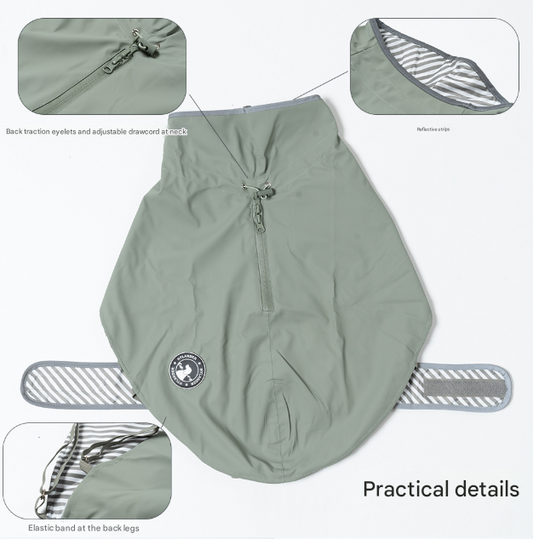 65# Blue Waterproof Reflective Dog Raincoat for Small to Large Dogs