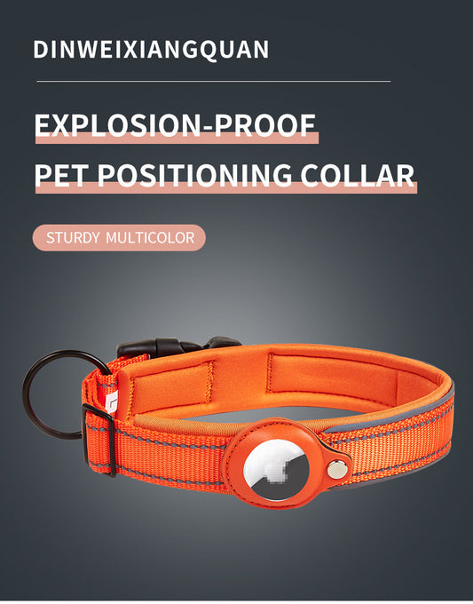 Size XL Orange Reflective Adjustable Anti-Lost Pet Collar (For Apple AirTag - Collar Only, Tracker Not Included)