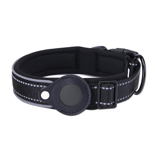 Size L Black Reflective Adjustable Anti-Lost Pet Collar (For Apple AirTag - Collar Only, Tracker Not Included)