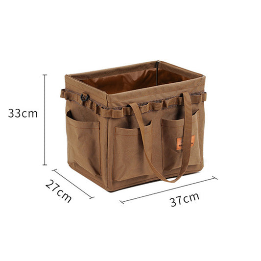 Brown Heavy Duty Foldable Outdoor Camping Storage Box - Oxford Cloth Collapsible Gear Organizer Tote with Pockets