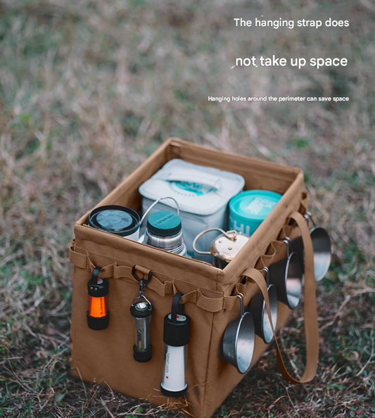 Brown Heavy Duty Foldable Outdoor Camping Storage Box - Oxford Cloth Collapsible Gear Organizer Tote with Pockets