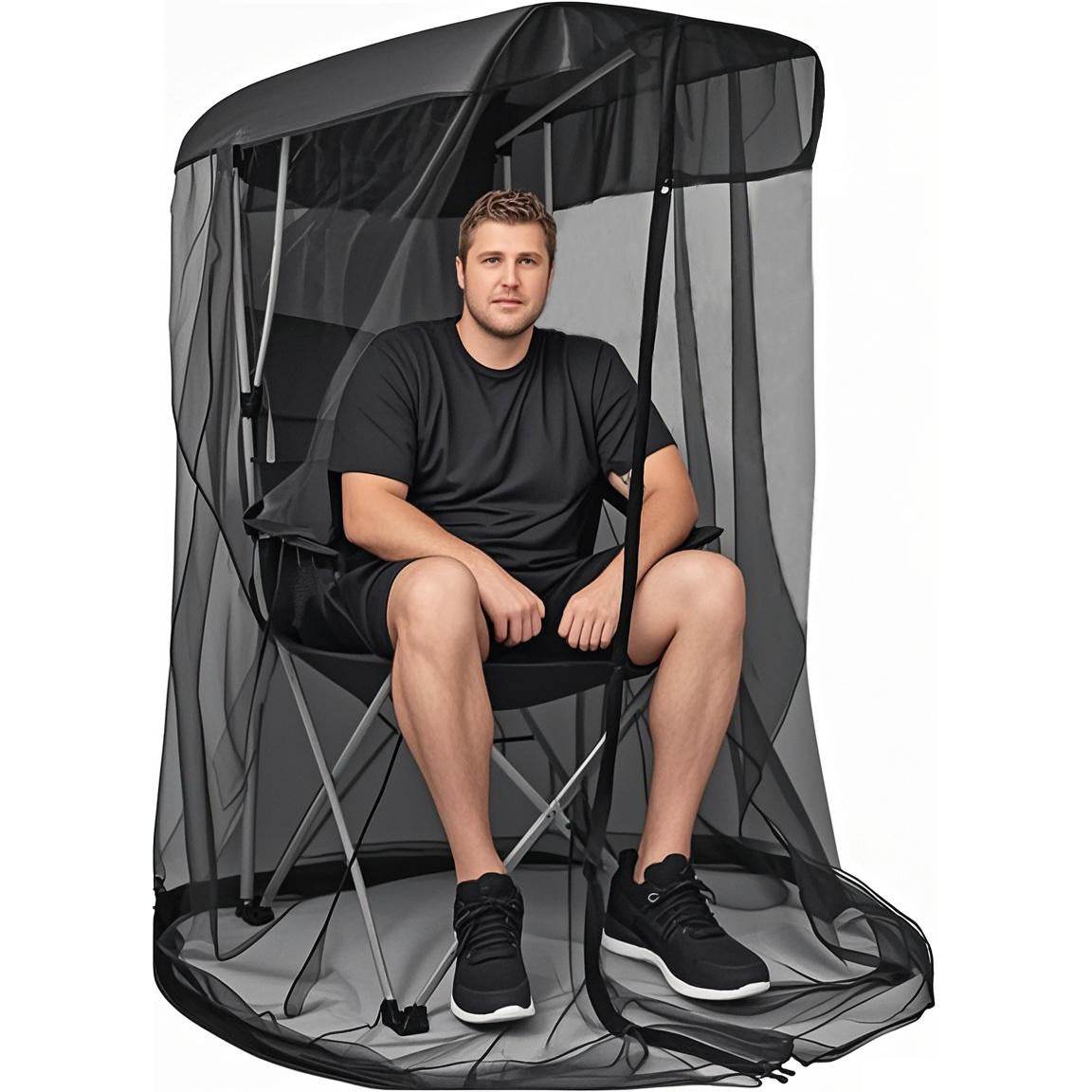 Portable Outdoor Chair Cover with Mosquito Net & Sun Canopy - UV & Water-Resistant Shelter for Camping & Fishing(black 155*125*205CM)(not including stand)