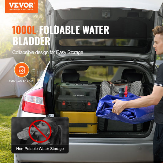 VEVOR Portable Water Storage Bladder 264 Gal 1000D PVC Collapsible Water Tank