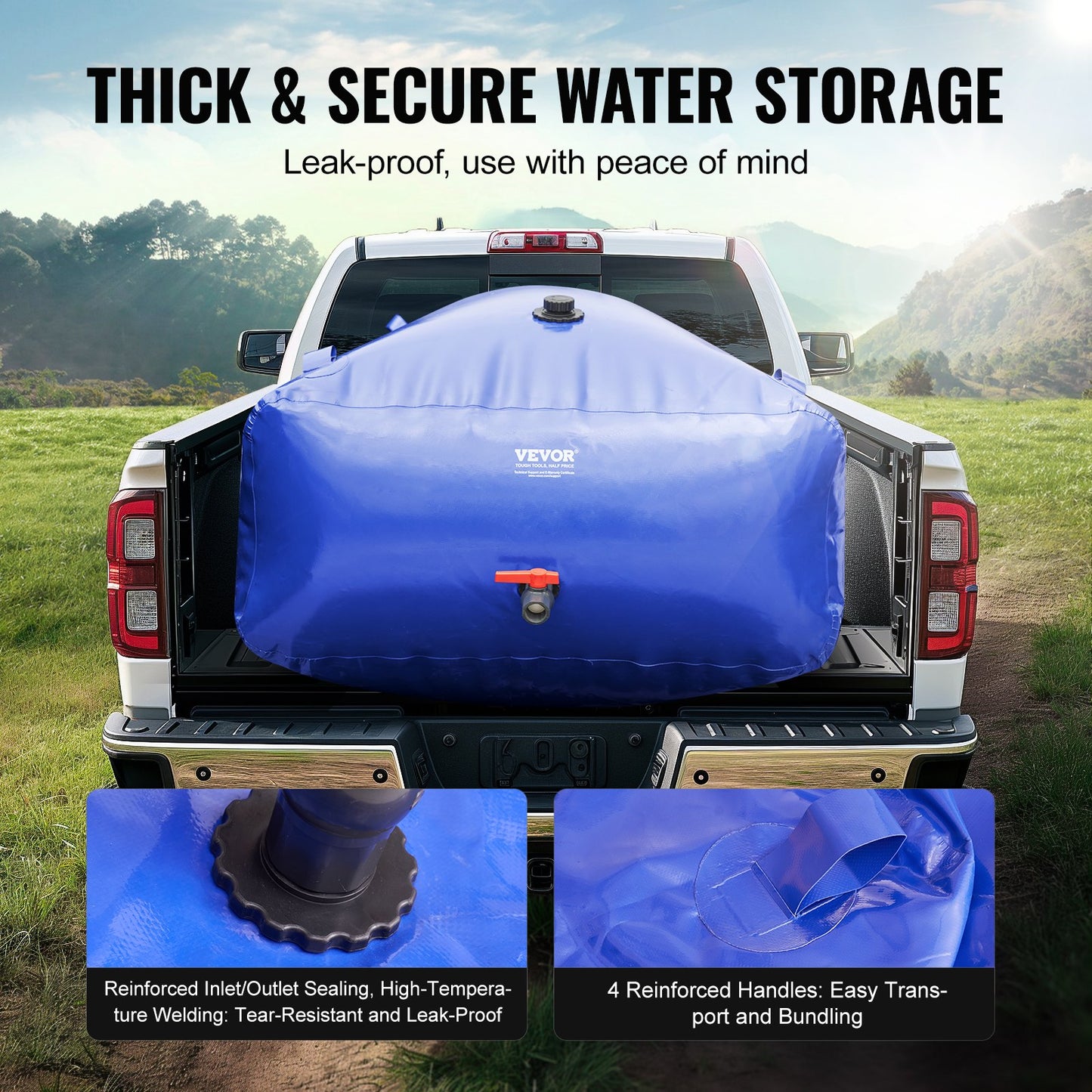VEVOR Portable Water Storage Bladder 264 Gal 1000D PVC Collapsible Water Tank