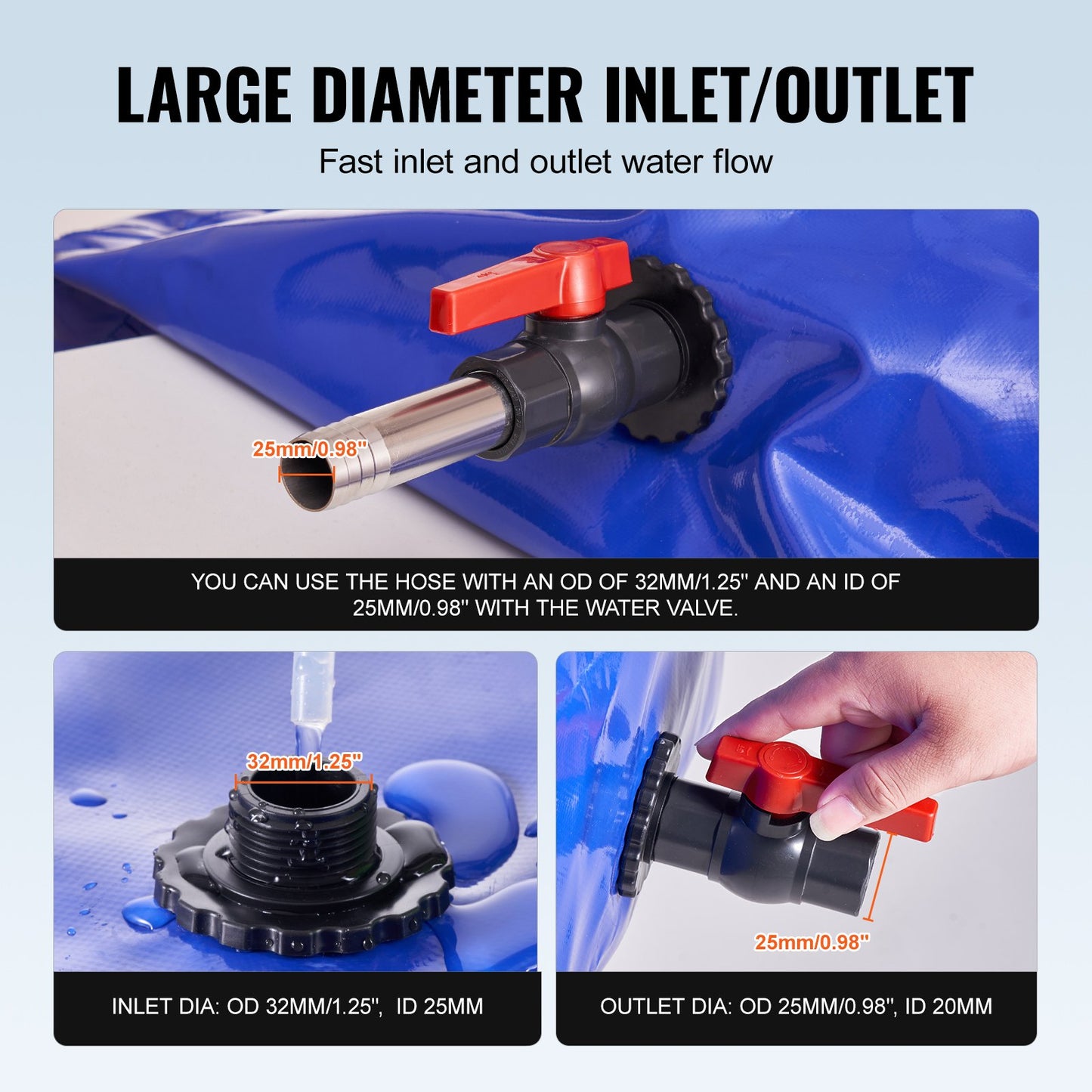 VEVOR Portable Water Storage Bladder 264 Gal 1000D PVC Collapsible Water Tank