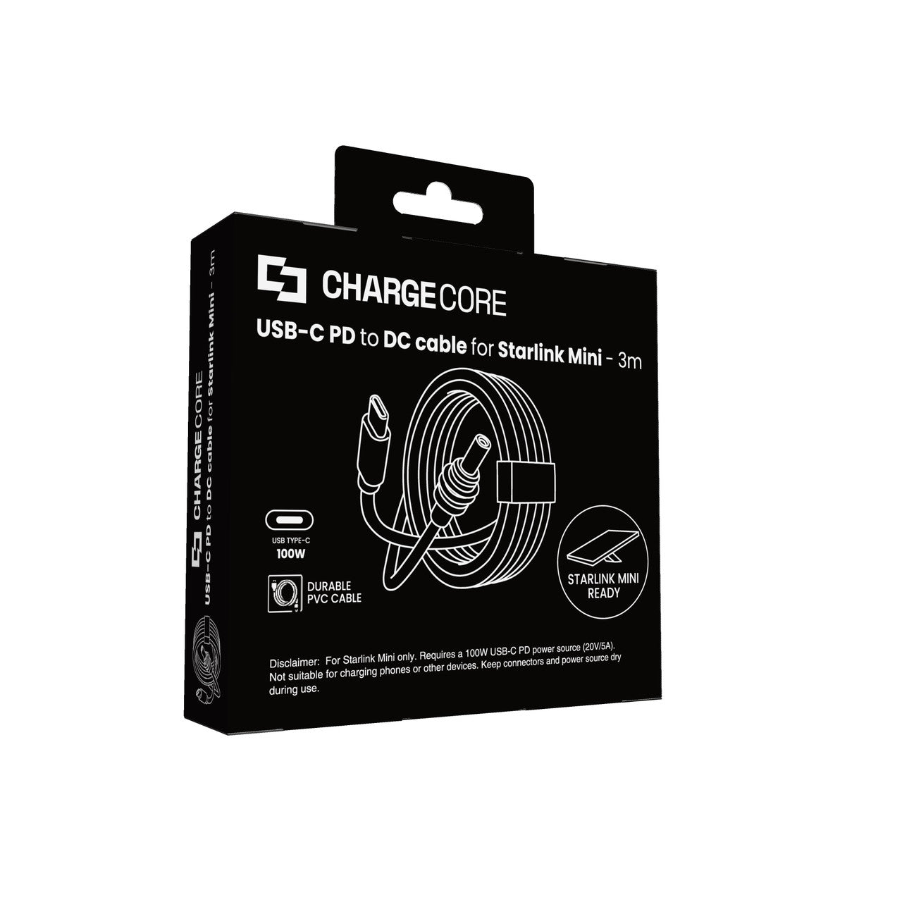ChargeCore USB C to DC 100W Cable Starlink Mini 3M