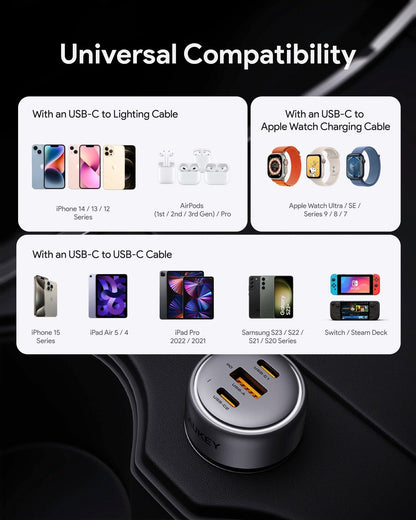 Aukey Pathfinder Mix 3 100W Fast Charging Car Charger 100W (CC-P3)