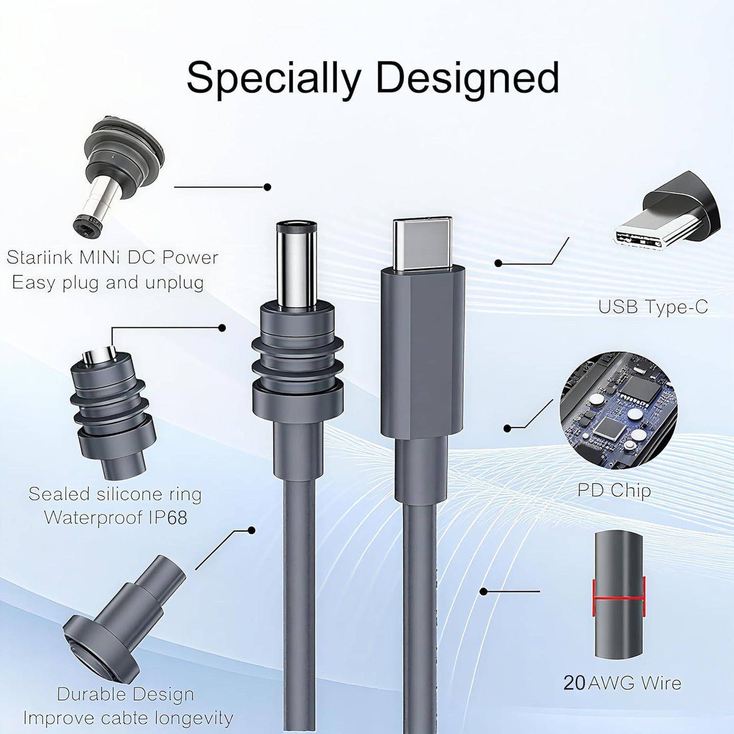 Starlink Mini Power Cable 3.3FT USB-C to DC5521