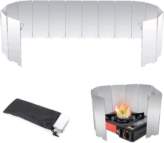 Windbreak for Camping Stove - Pack of 10 - Foldable Aluminum Windbreak - Foldable Windbreak for Gas Stove, Plate, Grill, Picnic, Camping Equipment - Aluminum Windbreak with Storage Bag