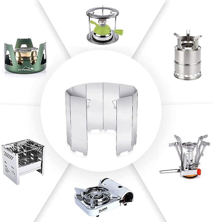 Windbreak for Camping Stove - Pack of 10 - Foldable Aluminum Windbreak - Foldable Windbreak for Gas Stove, Plate, Grill, Picnic, Camping Equipment - Aluminum Windbreak with Storage Bag