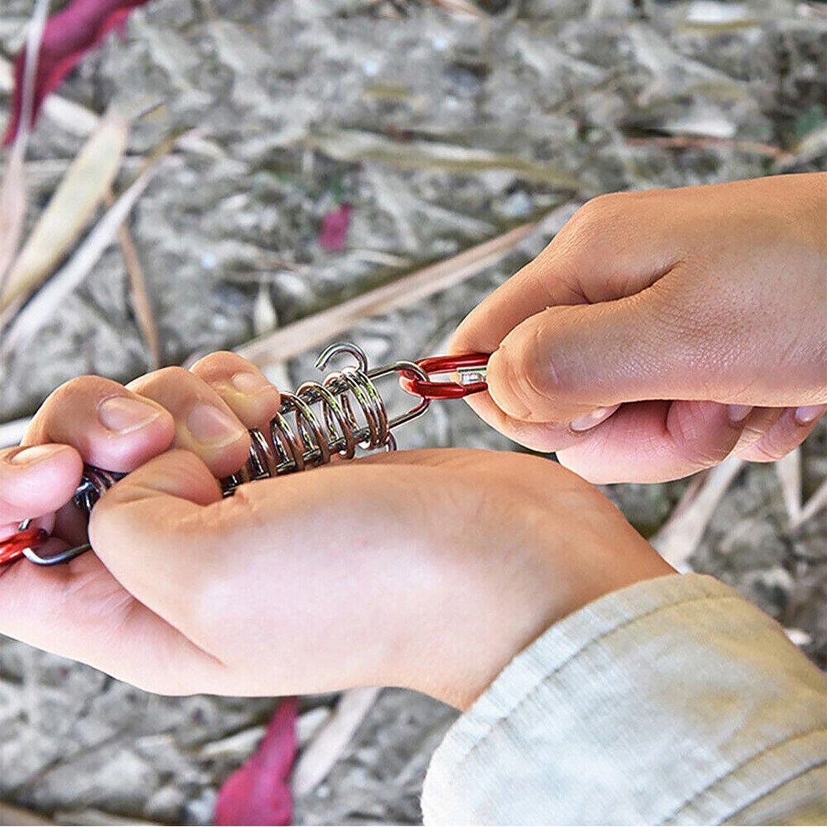 1-15PCS Outdoor Camping Tent Spring Wind Rope Buckle Fix Hook Buckles Silver Red - 5pair