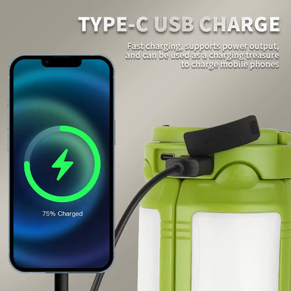 White Foldable LED Camping Lantern with 6 Modes & Type-C Output - 48LED, IPX4 Waterproof, 3 Styles