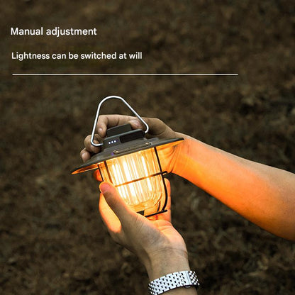 Green Vintage LED Camping Lantern - Rechargeable, Stepless Dimming, Power Bank