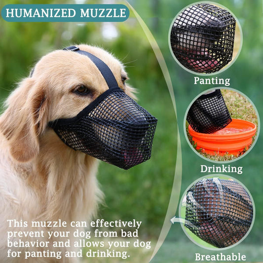 2 Pcs Size S Black Breathable Mesh Dog Muzzle - Anti-Barking, Biting & Chewing - Adjustable & Comfortable Nylon Muzzle for Dogs