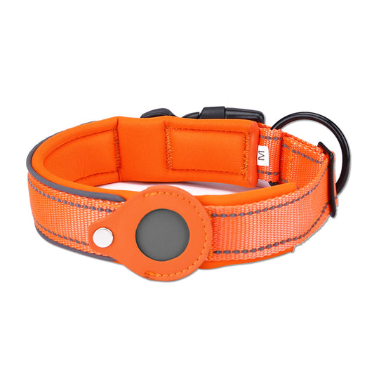 Size S Orange Reflective Adjustable Anti-Lost Pet Collar (For Apple AirTag - Collar Only, Tracker Not Included)