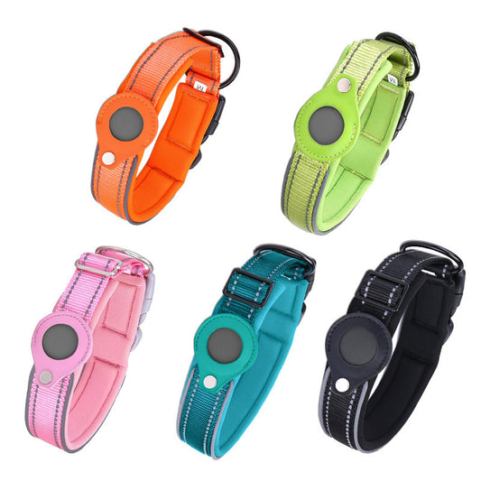 Size L Orange Reflective Adjustable Anti-Lost Pet Collar (For Apple AirTag - Collar Only, Tracker Not Included)