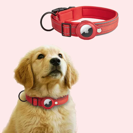 Size S Red Reflective Adjustable Anti-Lost Pet Collar (For Apple AirTag - Collar Only, Tracker Not Included)