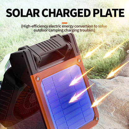 Solar & USB Rechargeable Camping Fan with LED Light - Portable Power Bank, 180° Collapsible(Orange)