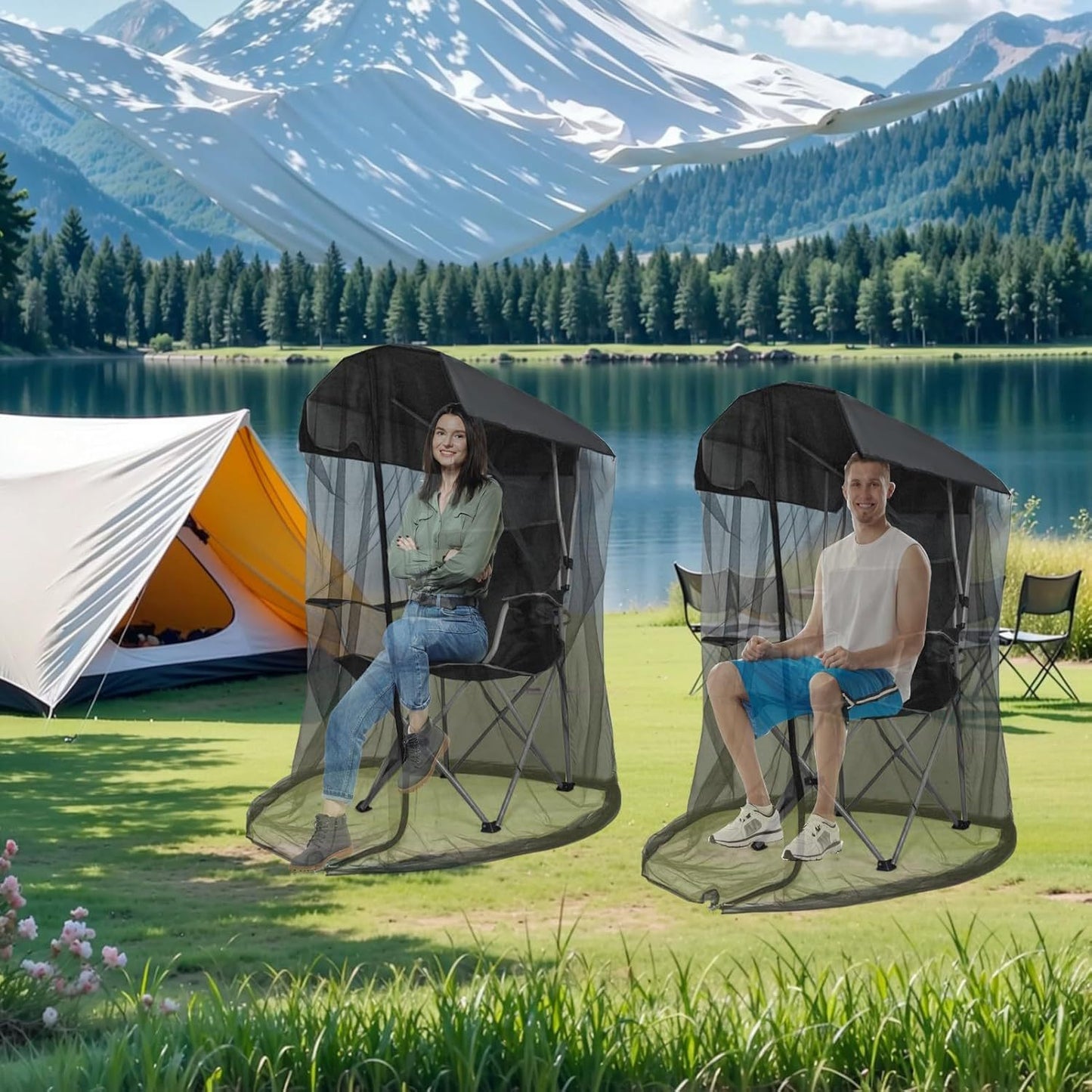 Portable Outdoor Chair Cover with Mosquito Net & Sun Canopy - UV & Water-Resistant Shelter for Camping & Fishing(black 155*125*205CM)(not including stand)