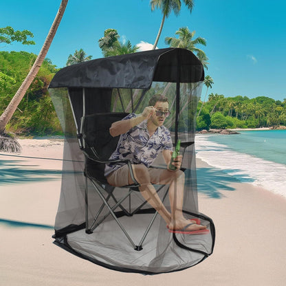 Portable Outdoor Chair Cover with Mosquito Net & Sun Canopy - UV & Water-Resistant Shelter for Camping & Fishing(black 185*125*205CM)(not including stand)