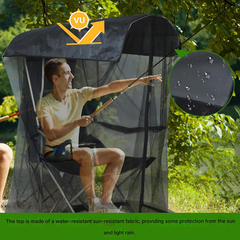 Portable Outdoor Chair Cover with Mosquito Net & Sun Canopy - UV & Water-Resistant Shelter for Camping & Fishing(black 205*125*205CM)(not including stand)