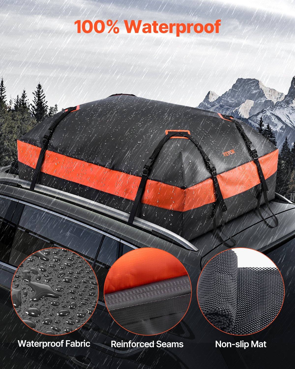 Car Rooftop Cargo Carrier Bag 21 Cubic Feet Roof Cargo Carrier 840D PVC