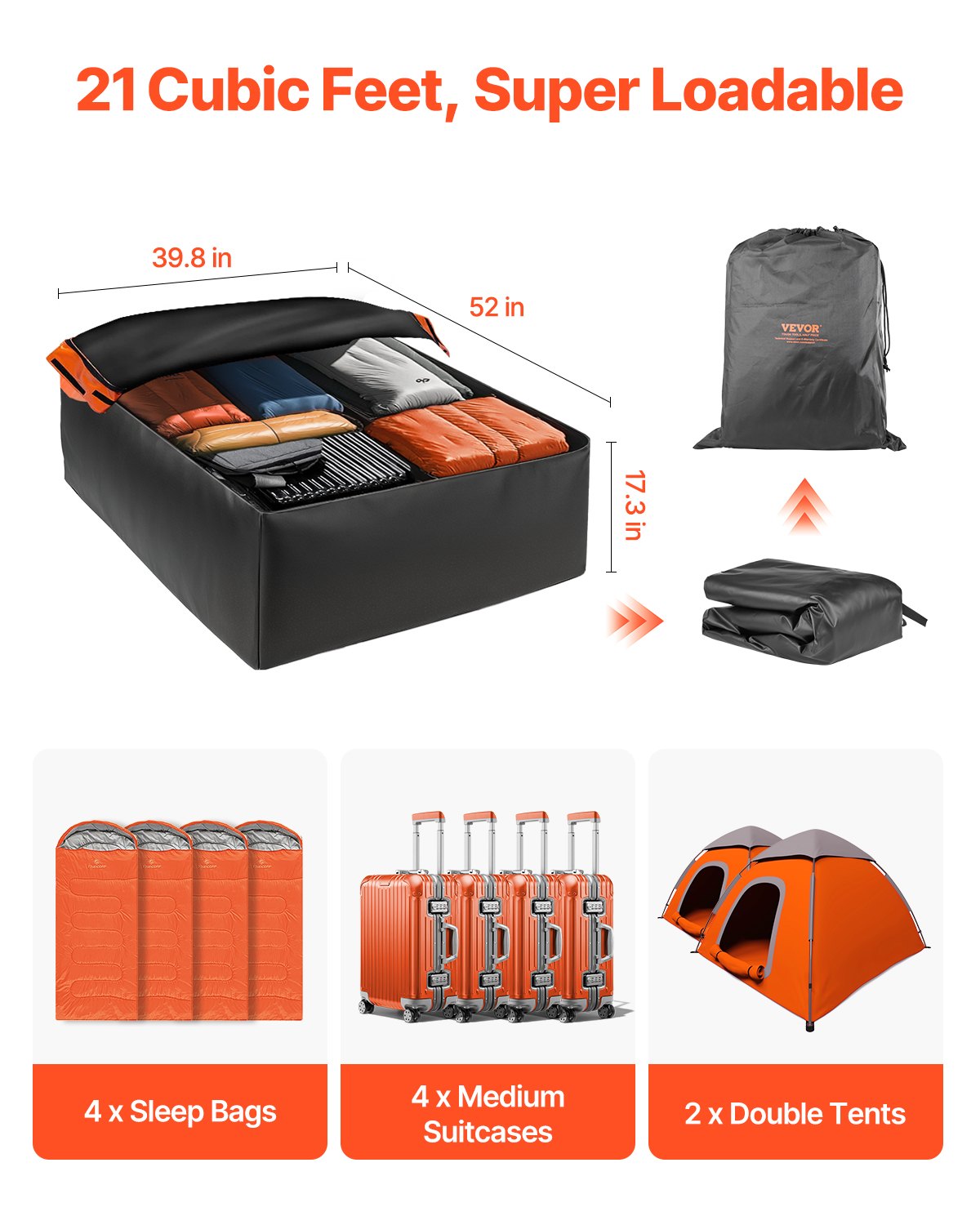 Car Rooftop Cargo Carrier Bag 21 Cubic Feet Roof Cargo Carrier 840D PVC