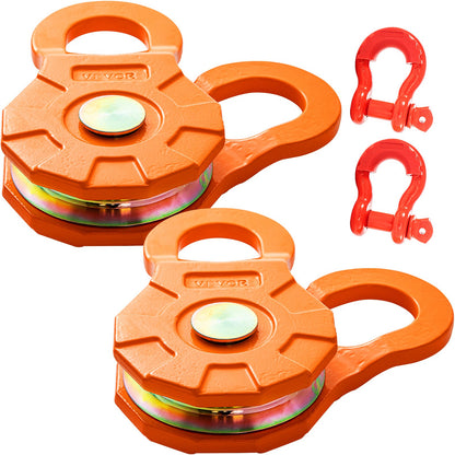 VEVOR Snatch Block, 11T/25,000 LBS Working Load Limit, Heavy Duty Winch Pulley for 0.55\"/14 mm Synthetic Rope or Soft Shackles, Off-Road Recovery Accessories for Tractor, Truck, ATV & UTV, 2 Packs