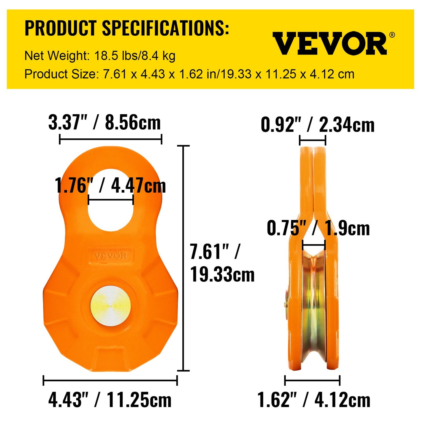 VEVOR Snatch Block, 11T/25,000 LBS Working Load Limit, Heavy Duty Winch Pulley for 0.55\"/14 mm Synthetic Rope or Soft Shackles, Off-Road Recovery Accessories for Tractor, Truck, ATV & UTV, 2 Packs